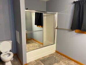 Shower, towels - Living on the Edge! Charming 3-bedroom house with HOT TUB and King bed! (Delbarton)