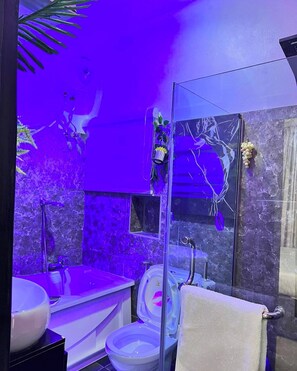 Chambre, balcon, vue jardin | Salle de bain