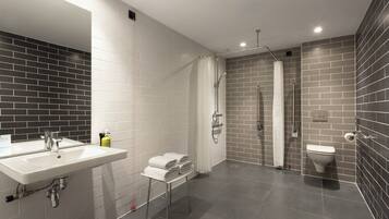 Standard Room, 1 Queen Bed with Sofa bed, Accessible (Free Breakfast) | Bathroom | Shower, hair dryer, towels, soap