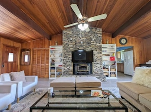 Smart TV, fireplace, table tennis, books