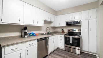 Standard Apartment, 3 Bedrooms (QueenBed) | Private kitchen | Full-sized fridge, microwave, stovetop, dishwasher
