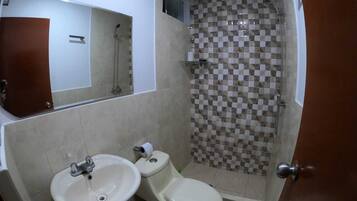 Shower, towels, soap, shampoo