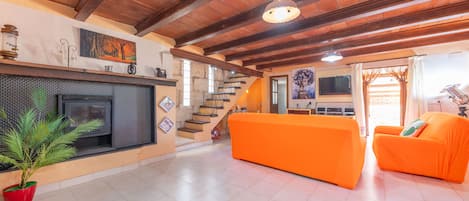TV, fireplace