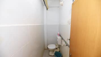 Shower, rainfall showerhead, bidet, towels