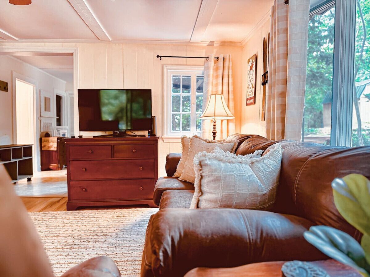 Smart TV, lareira, livros