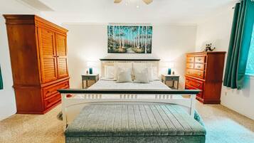1 bedroom, desk, iron/ironing board, travel cot