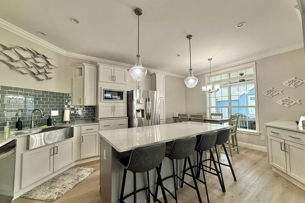 Modern kitchen details with stainless steel appliances, ample storage, and clean finishes—everything you need for a seamless stay.