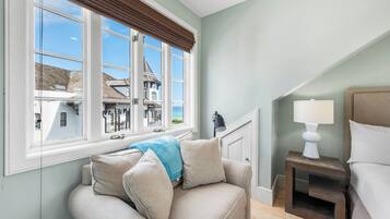 TV, fireplace, video library