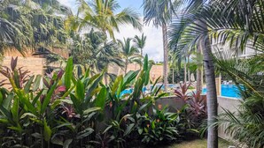 A pool area surrounded by lush tropical plants and palm trees. - Luxury Waterfront 2BR Condo w/ Pool, Gym & Bar, Puerto Vallarta (Puerto Vallarta)