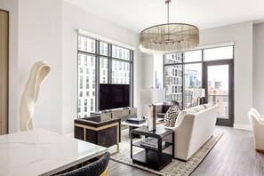 Smart TV, fireplace, foosball, offices