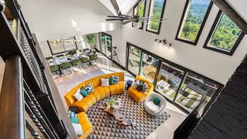Smart TV, fireplace, video games, foosball