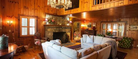 Una televisión, una chimenea, libros