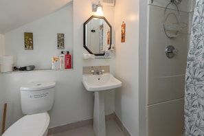Sèche-cheveux, serviettes fournies, savon, papier toilette