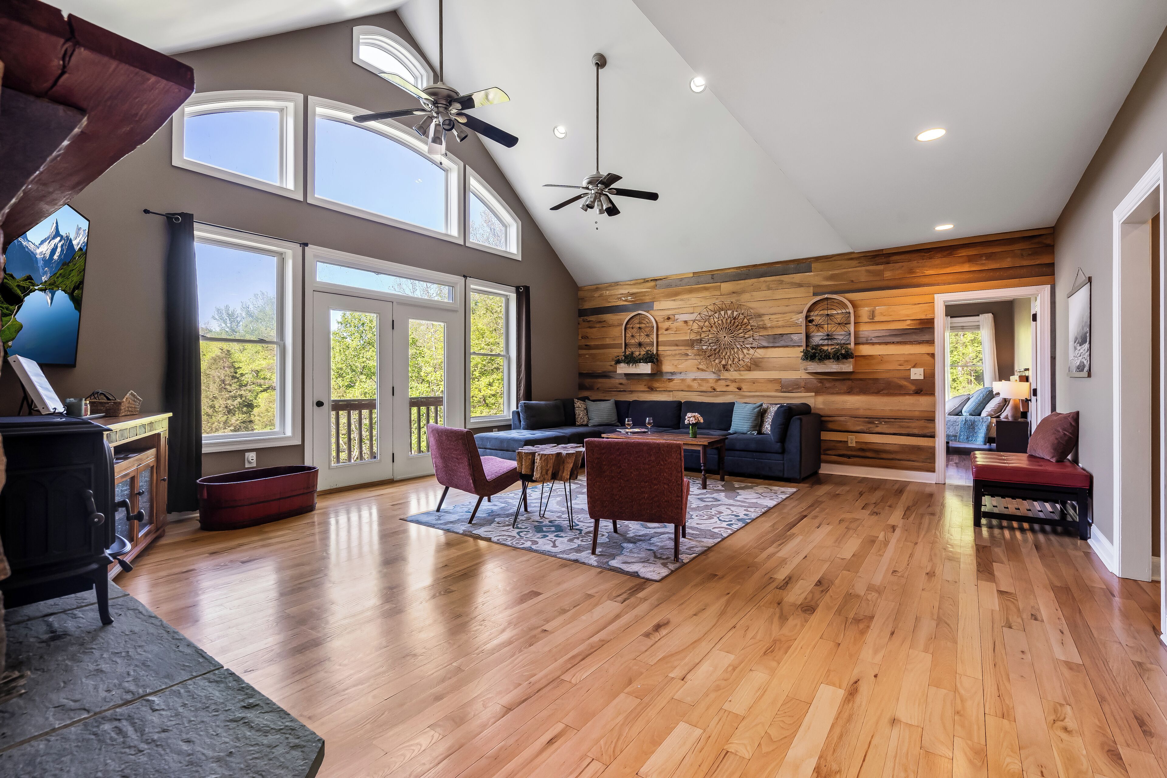 Älytelevisio, takka, kirjoja, stereot