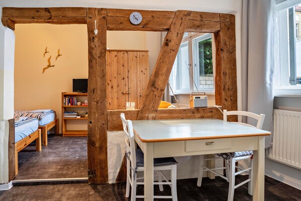 Desk, free WiFi, bed sheets