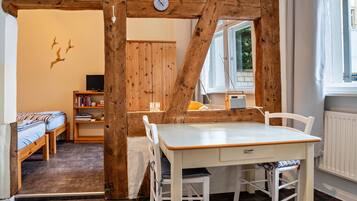 Desk, free WiFi, bed sheets