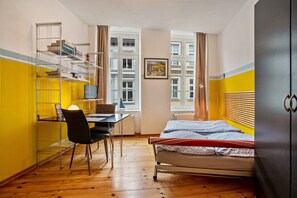 Desk, free WiFi, bed sheets