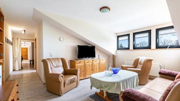 Tv, dvd-spelare och ett bordtennisbord