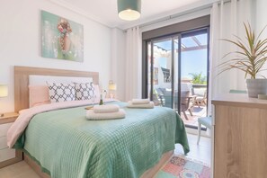 Family Apartment, Multiple Bedrooms, 2 Bathrooms, Mountainside (Sunset Boutique Resina Golf) | 2 bedrooms, laptop workspace, iron/ironing board, free WiFi - Sunset Boutique Resina Golf (Estepona)