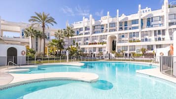 Family Apartment, Multiple Bedrooms, 2 Bathrooms, Sea Facing (Marbella House GF30) | Pool | Seasonal outdoor pool