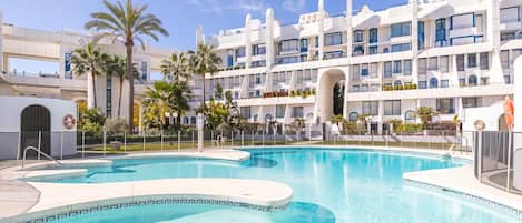 Family Apartment, Multiple Bedrooms, 2 Bathrooms, Sea Facing (Marbella House GF30) | Pool | Seasonal outdoor pool