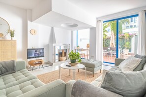 Family Apartment, Multiple Bedrooms, 2 Bathrooms, Sea Facing (Marbella House GF30) | Living area | 21-inch flat-screen TV with cable channels - Marbella House (Marbella)
