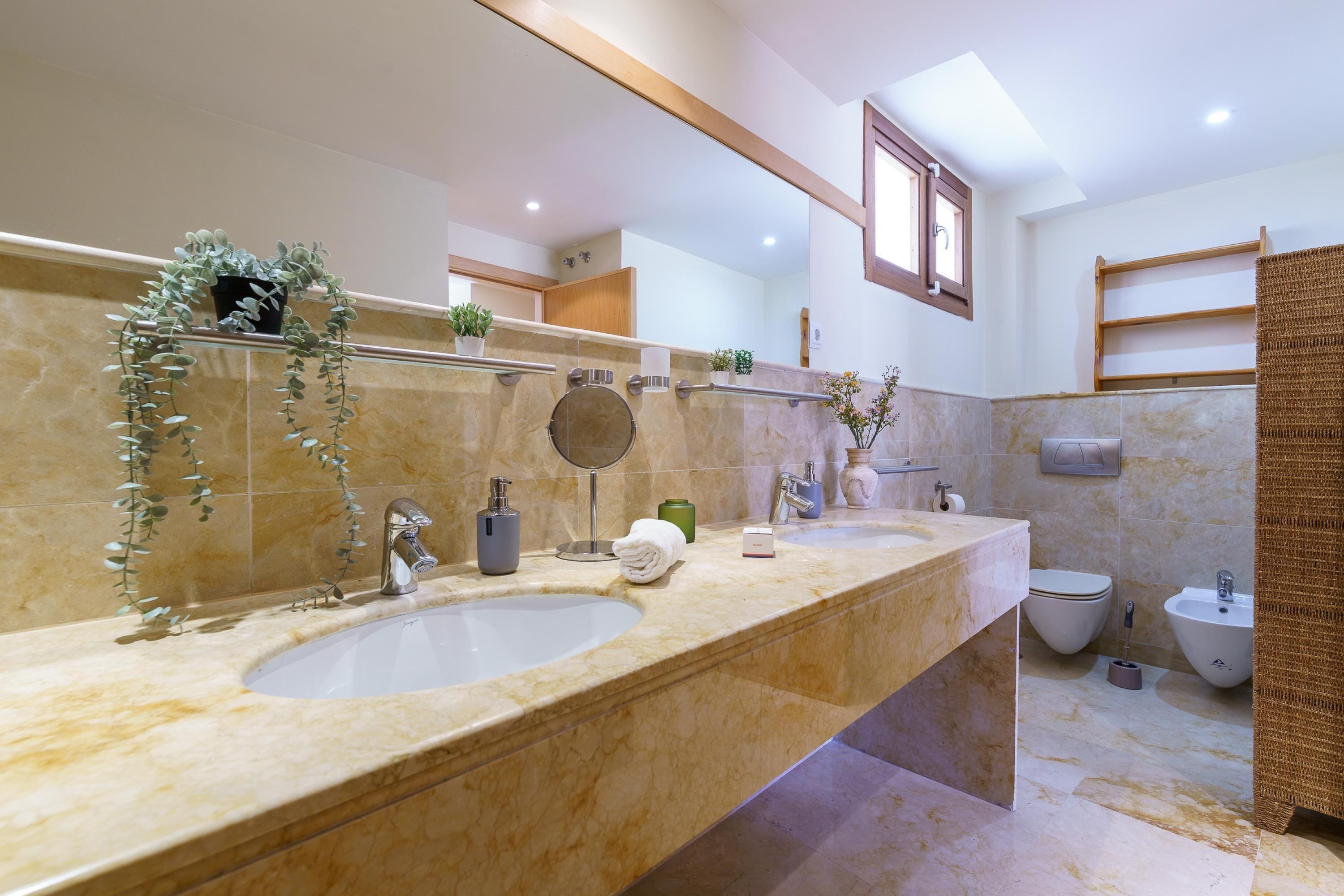Combined shower/bathtub, hair dryer, bidet, towels