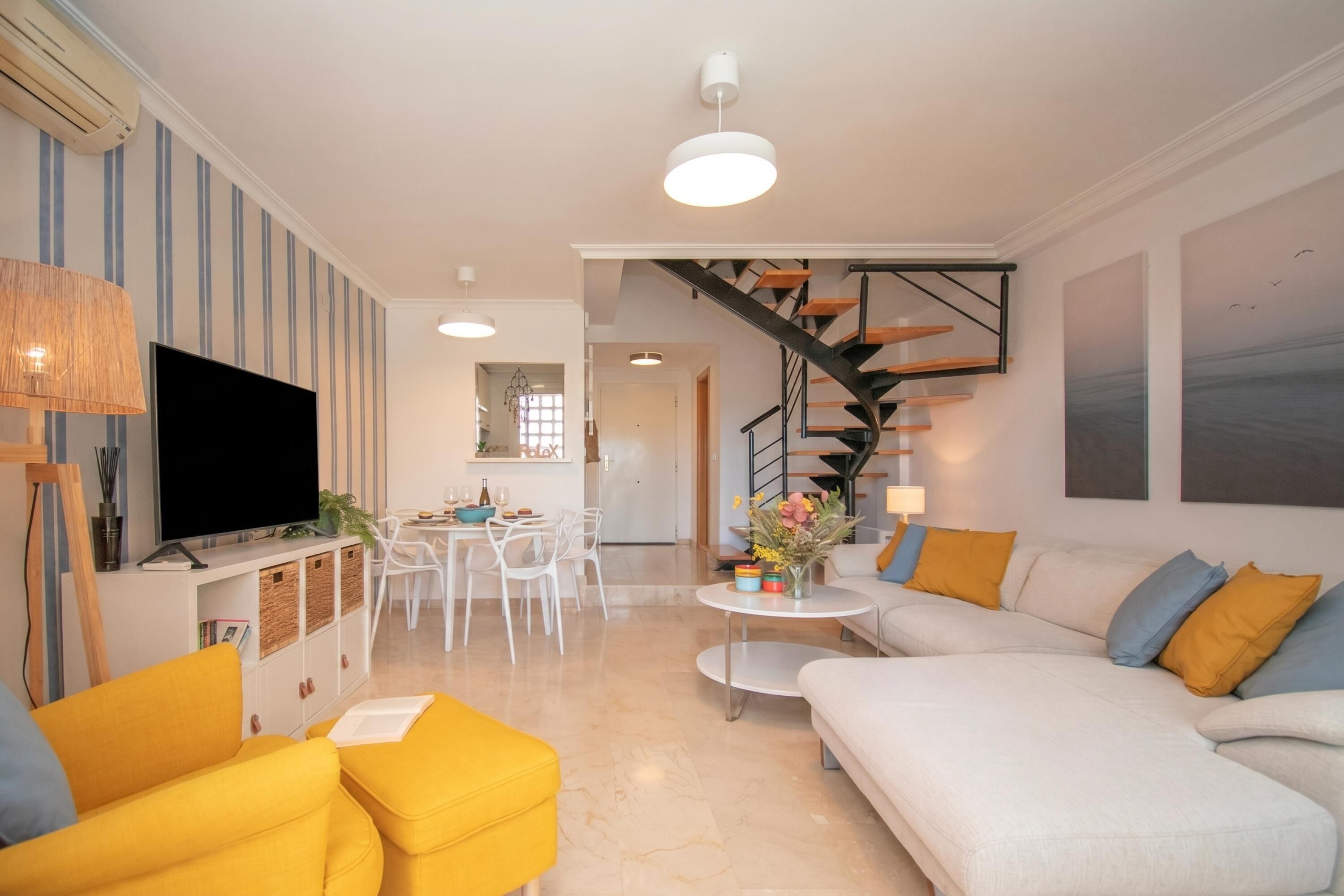 Family Apartment, Multiple Bedrooms, 2 Bathrooms, Mountainside (Family Duplex Riviera With Pool) | Living area | 21-inch flat-screen TV with cable channels