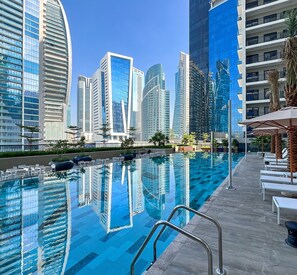 Outdoor pool, pool loungers