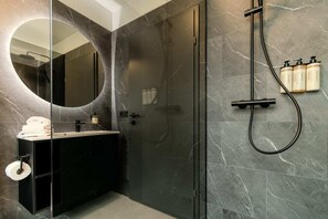 Douche, séchoir à cheveux, serviettes fournies