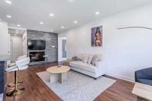 Smart TV, fireplace, video games, books