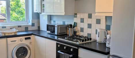 Fridge, microwave, oven, toaster
