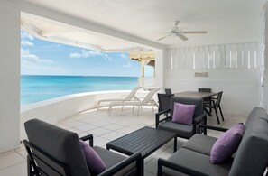 Outdoor dining - Purple Rain:Ocean Bliss on Mullins Beach, Direct SeaViews, 2 Bed/2 Bath, WiFi (Saint Peter Speightstown)