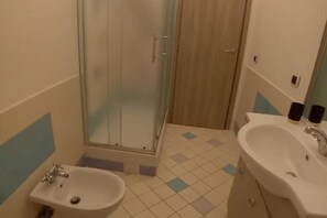 Douche, sèche-cheveux, bidet, serviettes fournies