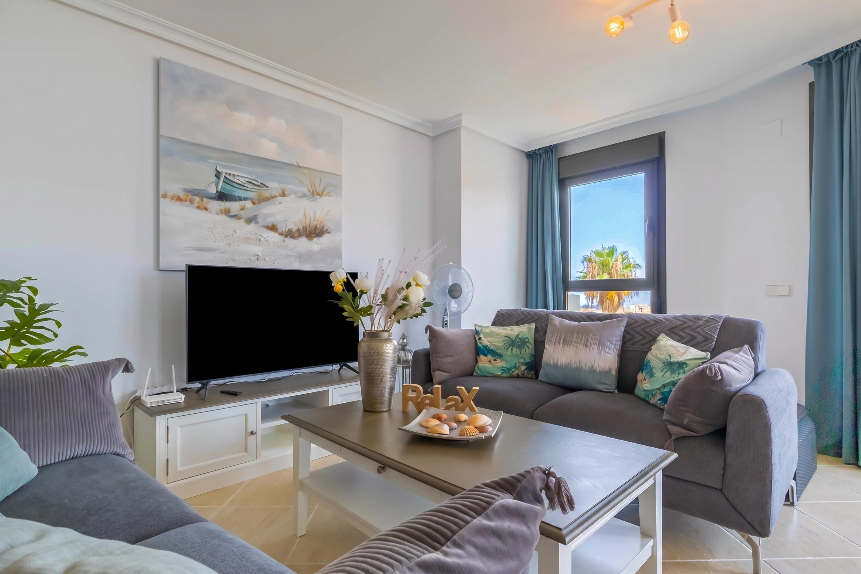 Family Apartment, Multiple Bedrooms, 2 Bathrooms, Mountainside (Sunset Golf Elegance) | Living area | Flat-screen TV
