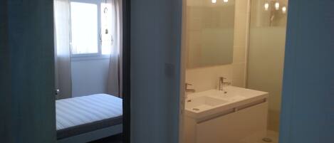 Hair dryer, towels, soap