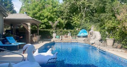 Private, dog-friendly, spacious studio with large pool and outdoor kitchen