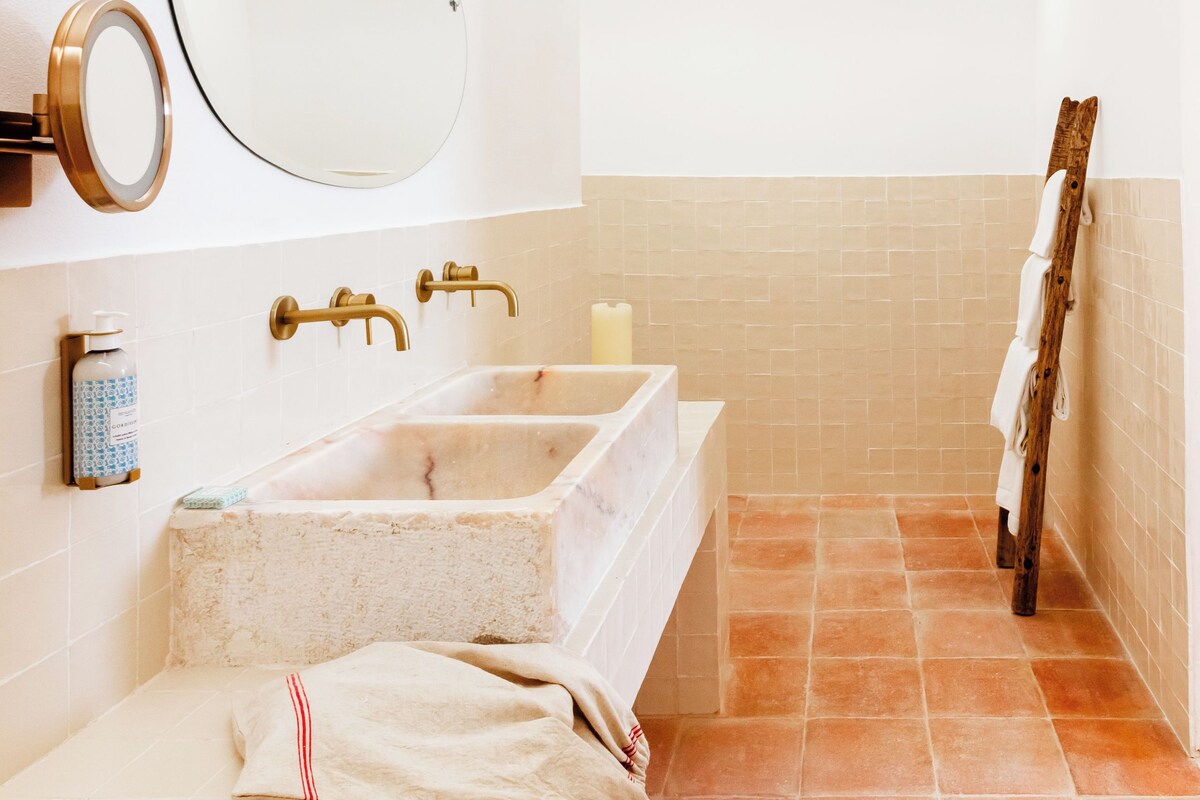 Bathroom | Shower, rainfall showerhead, designer toiletries, hair dryer