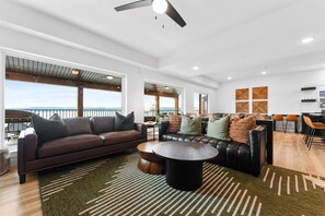 Smart TV, fireplace, video games, music library
