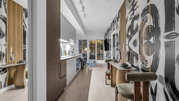 Luxury Suite, City View | Private kitchen | Electric kettle, toaster oven, freezer