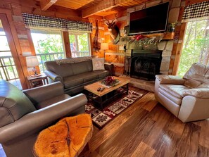 TV, fireplace - Bearadise Found (2-Bedroom Cabin) with Mountain view by RedAwning (Sevierville)