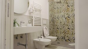 Shower, hair dryer, bidet, towels