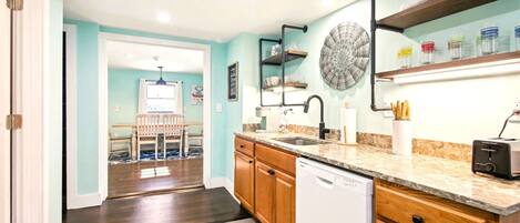 Fridge, microwave, oven, dishwasher