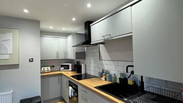 Fridge, microwave, oven, electric kettle
