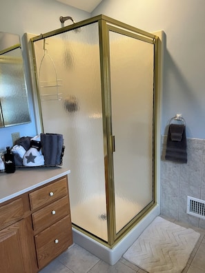 Shower, jetted tub, hair dryer, towels - This spacious, pristine 3 bedroom retreat is ideal for families & larger groups (Akron)