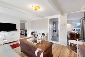 Télévision, cheminée, lecteur de DVD