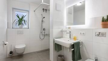 Shower, free toiletries, hair dryer, towels