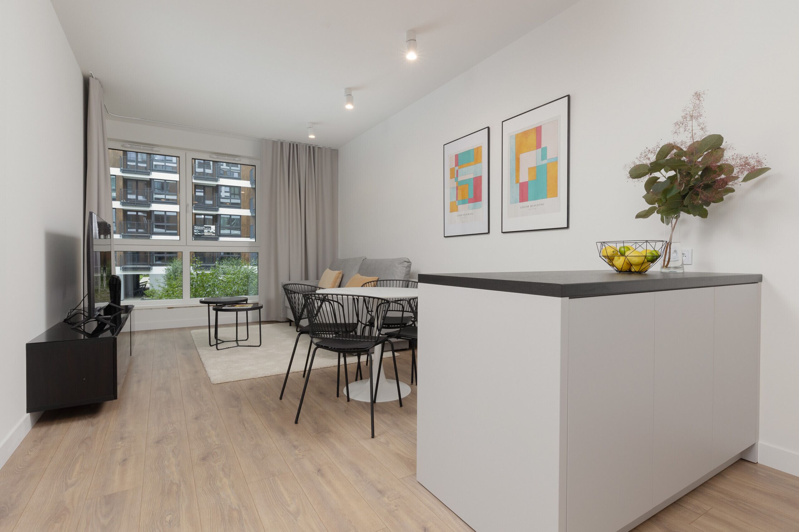 24-inch flat-screen TV with satellite channels, streaming services