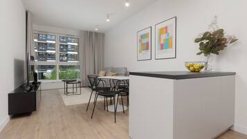 24-inch flat-screen TV with satellite channels, streaming services