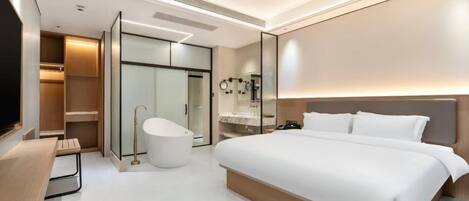 Skrivbord, arbetsyta för laptop, mörkläggningsgardiner och ljudisolering